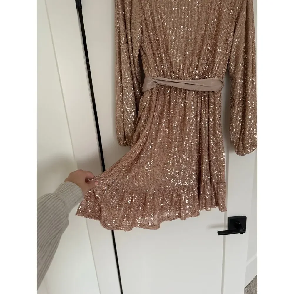 Lauren Conrad Rose Gold Sequin Wrap Mini Dress - XS - Picture 3 of 6